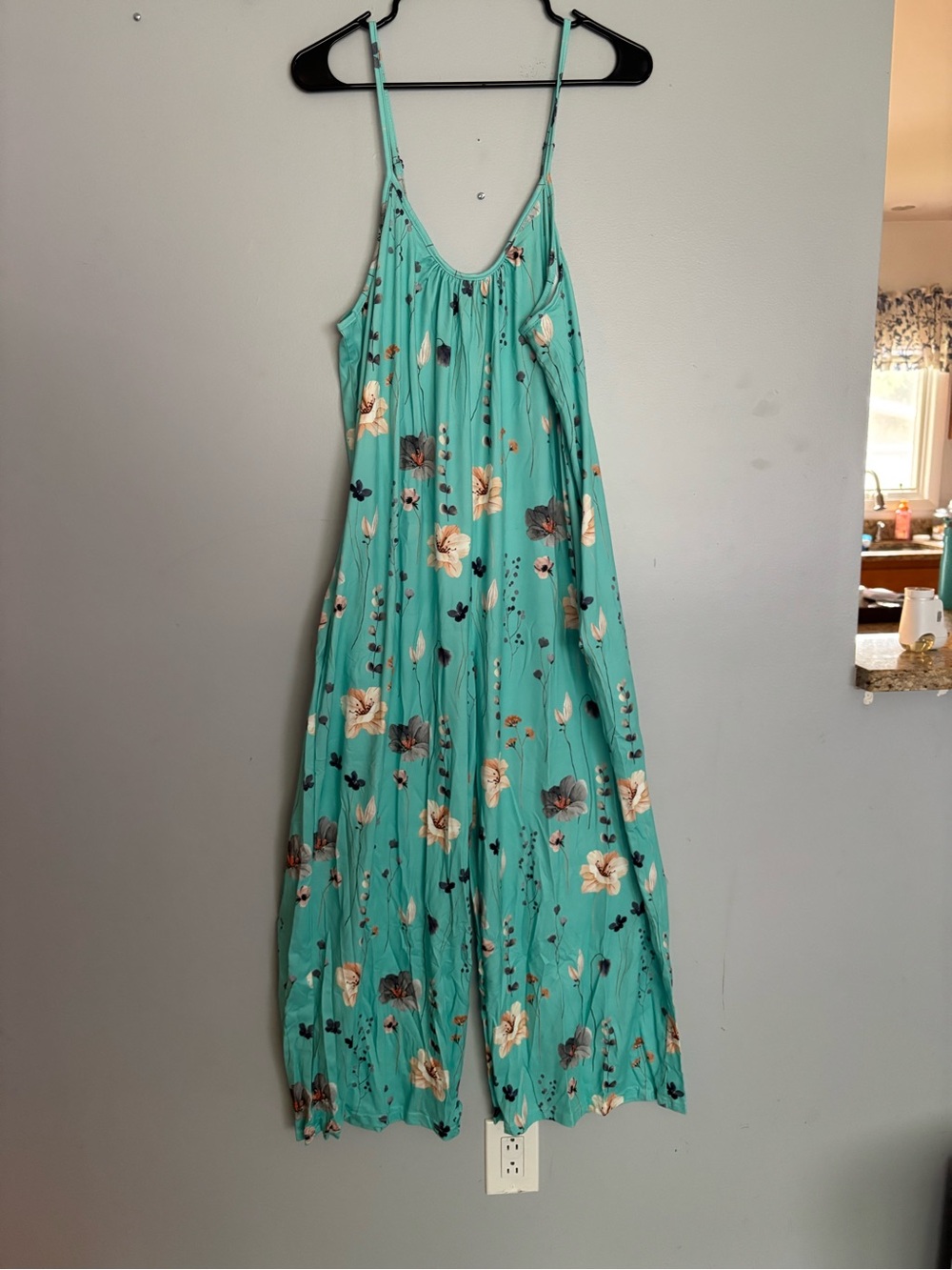Floral Teal Maxi Dress with Spaghetti Straps